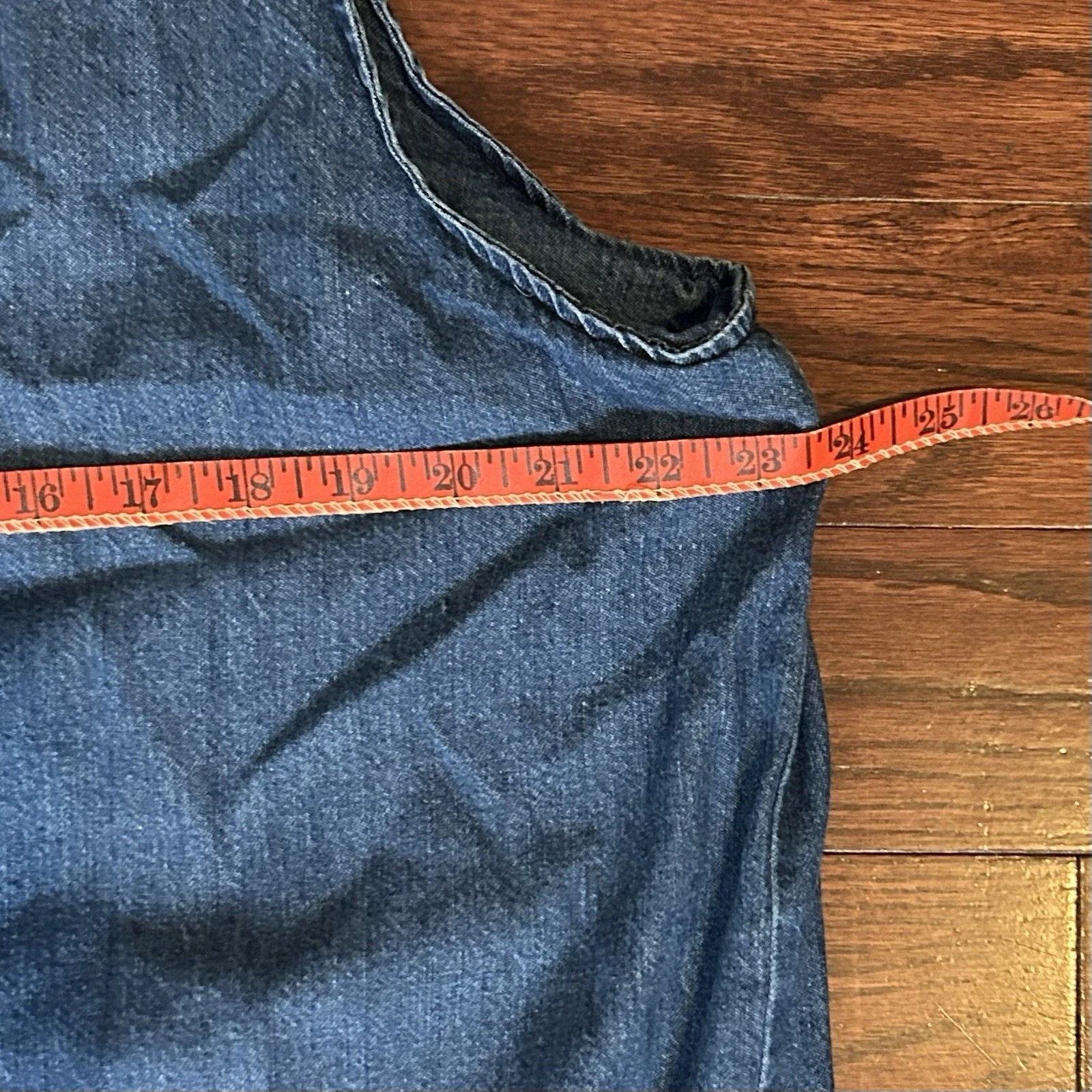 VETEMENTS Maxi abito vintage Eddie Bauer denim taglia XL senza maniche bottoni davanti scollo a V