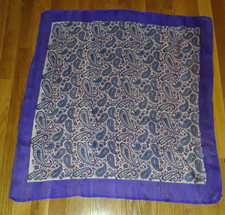 Delicate Purple Teal Paisley Boho 100 Silk Square Scarf 28" India