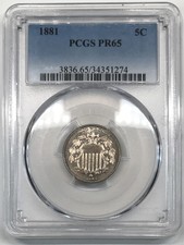 1881 Proof Shield Nickel PCGS PR-65