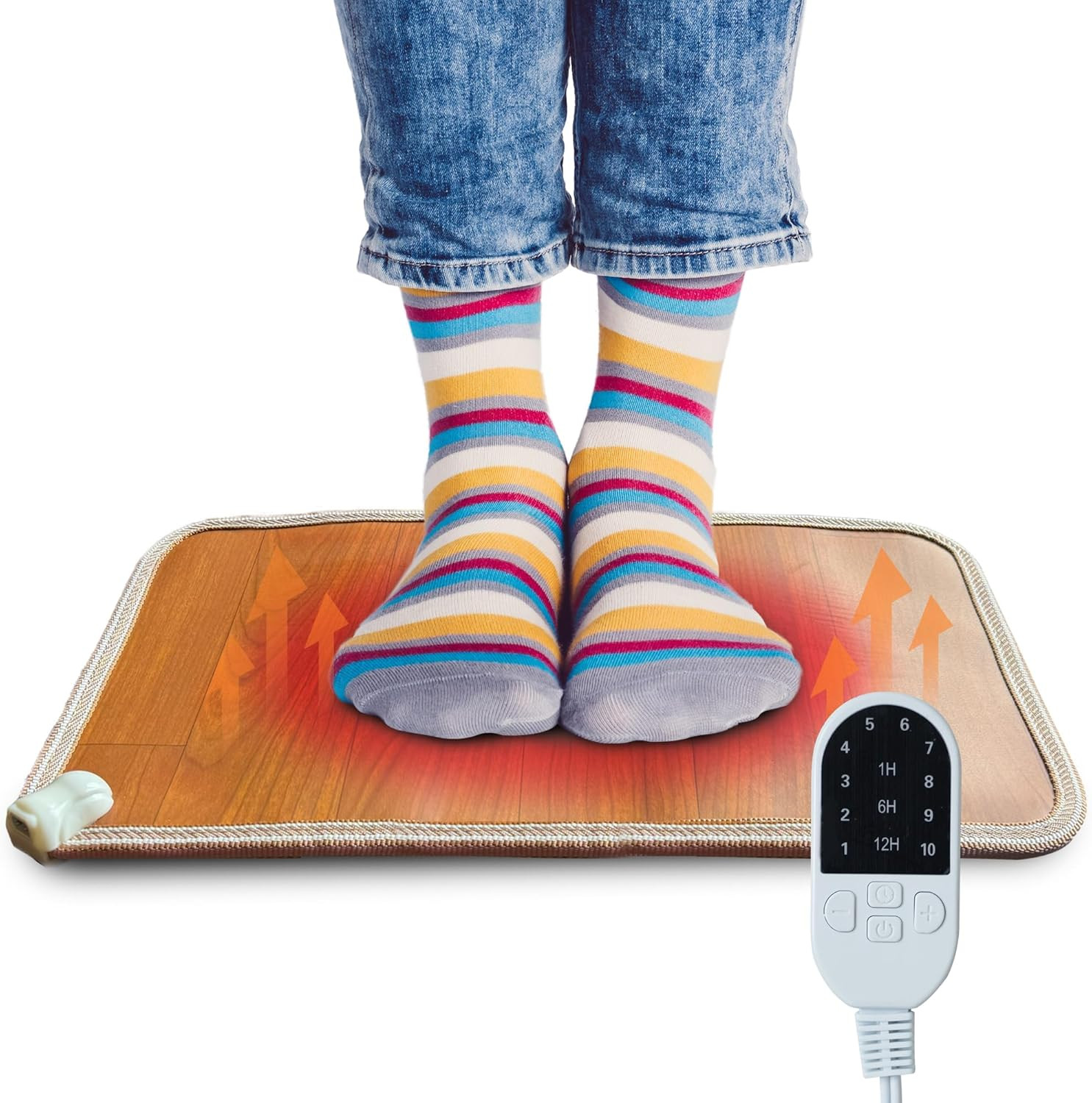 Electric Heated Floor Mat Under Desk for Office and Home - 19.7x11.8in Wood