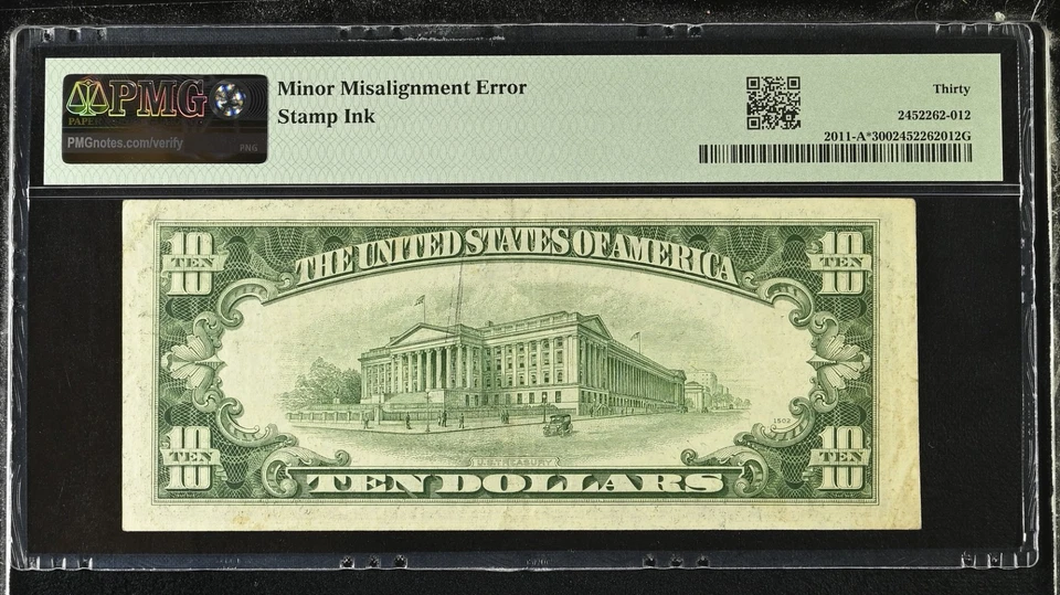$10 Fr# 2011-A* FRN Boston Error PMG Graded Rare Star Note Printing Error Graded - Image 2 of 2