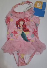 Disney Store Ariel Pink 1pc Swimsuit Sz 7/8 Little Mermaid UPF50 Seashell NWT