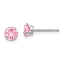 5mm Pink Cubic Zirconia Stud Earrings in 14k White Gold