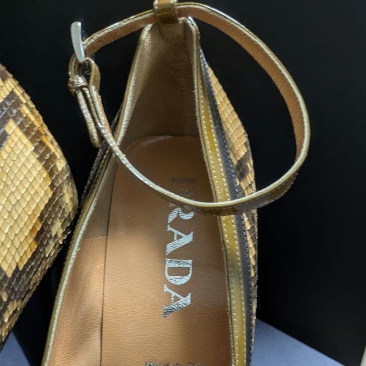 Rare PRADA Python Print Ankle Strap Heels Yellow … - image 4
