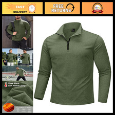 Men's Quarter Zip Pullover Fleece Lined Golf Shirt - Thermal Long Sleeve Sweatsh