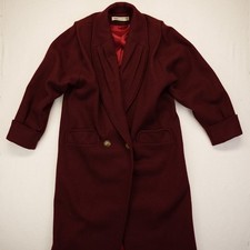 Donnybrook Women's Vintage USA Wool Long Trench Over Coat Burgundy 8P