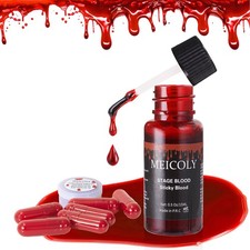 Fake Blood Washable,Edible Stage Blood with 6 Capsules,0.5 Oz Realistic Drips...