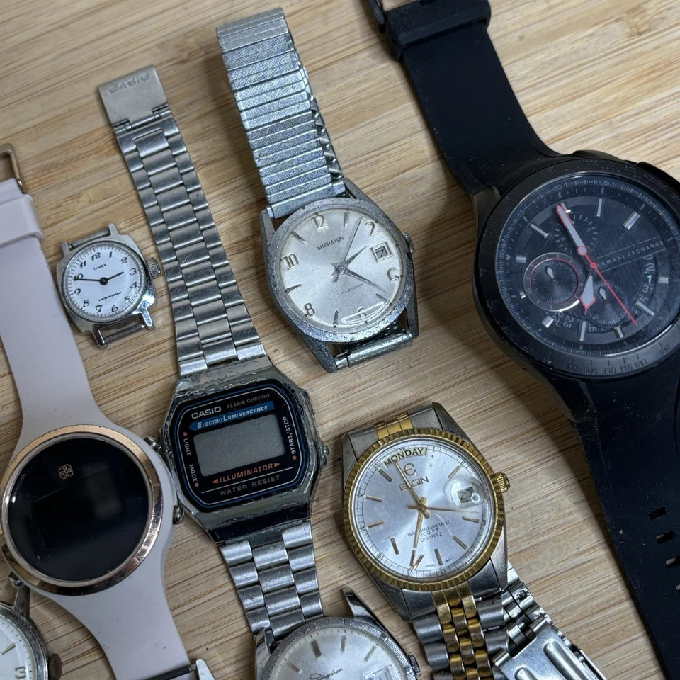 Untested Vintage Mens Watch Lot - Timex Casio Elgin Hilton Fossil Caravelle - Image 3 of 4