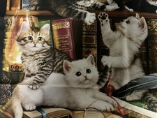 CATS LITERARY KITTIES DIGITAL PRINT COTTON FABRIC PANEL