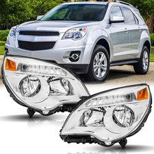 Headlights Assembly Pair 2010-2015 Chevy Equinox LS LT Chrome Amber Reflector
