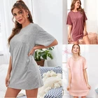 Womens Ladies T-Shirts Plain Cotton Nightwear Long T-shirt With Pocket Sleepwear