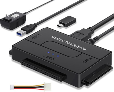 SATA IDE to USB 3.0 Adapter, External Hard Drive Reader Ultra Recovery Black 