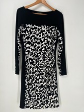 Lauren Ralph Lauren Dress Womens 10 Black Abstract Print Jersey Ruched