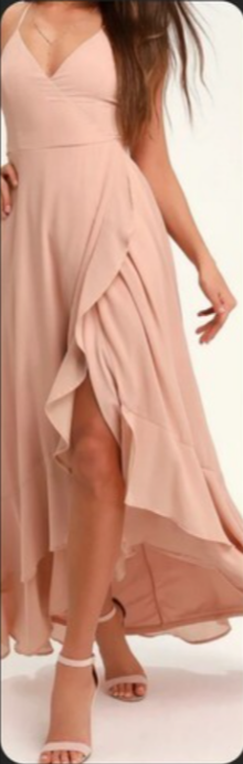 LULUS Light Blush Lace Up High Low Maxi Dress Women's Size Small Resort Wedding