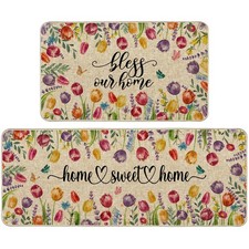 Tulip Lavender Easter Kitchen Mats for Floor Set of 2, Tulip Flower Spring Fl...