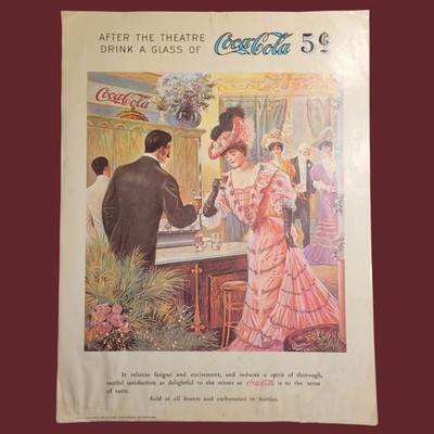 Large Vintage Coca-Cola Advertising Poster Sign Theater Edwardian Era Art Image 