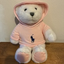 Ralph Lauren Romance White Plush Teddy Bear Pink Tee Hoodie Polo Pony 15"
