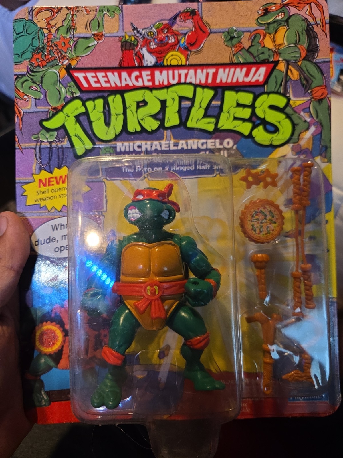 Tortuga Ninja Adolescente Mutante 1991 de colección Michaelangelo espalda rara