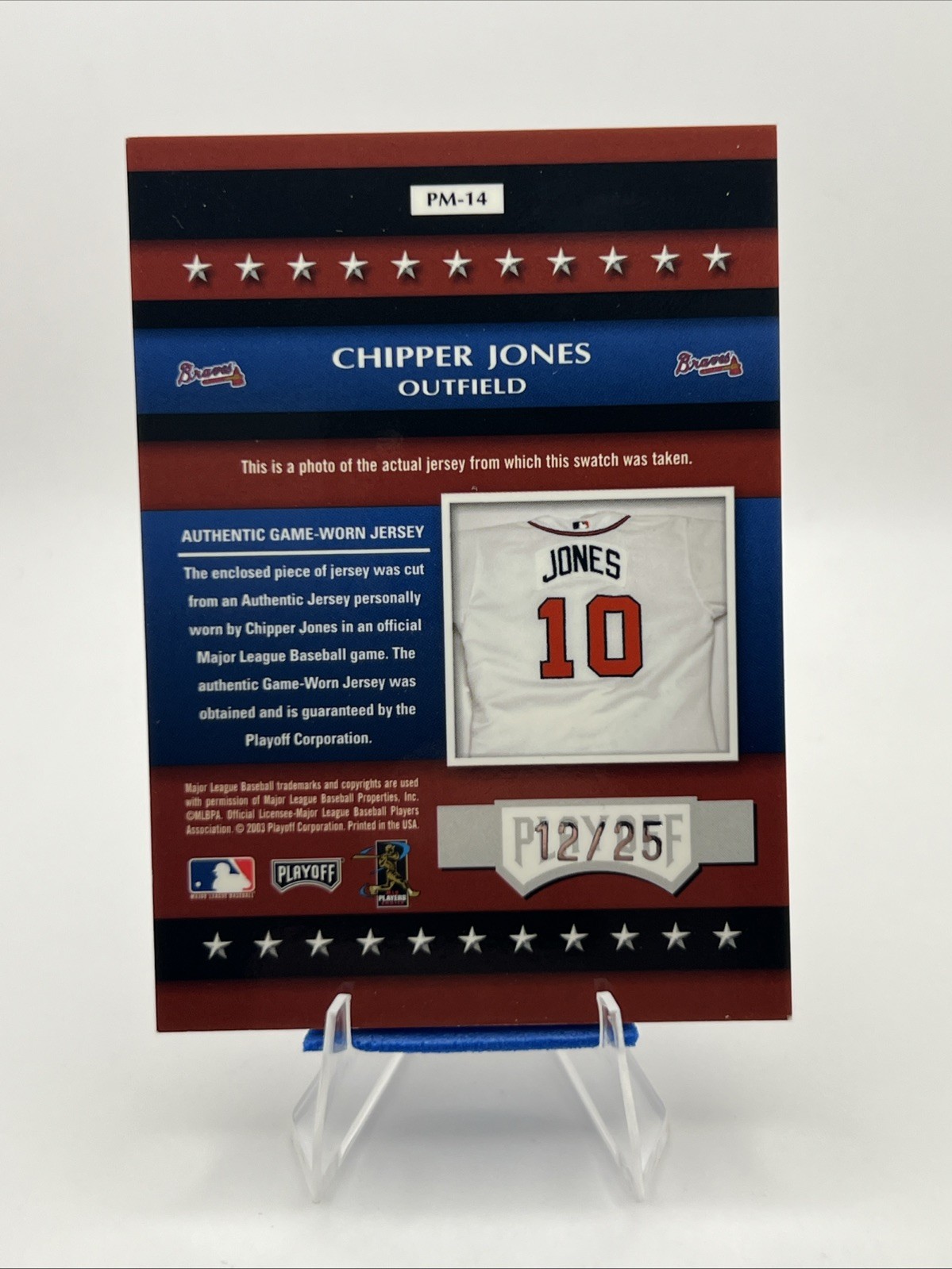 2003 Playoff Prestige Stars Of MLB Patch Auto Chipper Jones /25 *BEAUTIFUL Card! view 2