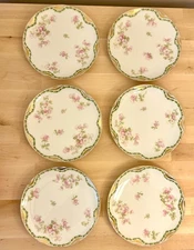 Haviland Limoges Schleiger 66 Pink Roses Gold Trim 6  Salad Plates 7.5 "