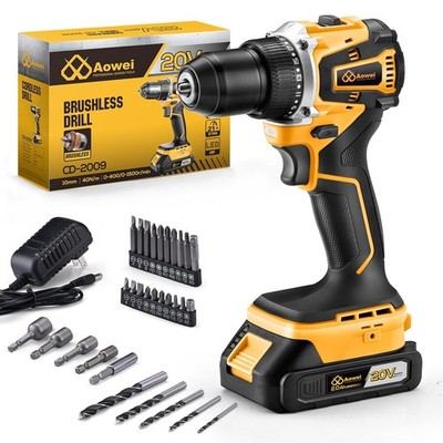 20V Brushless Cordless Drill/Driver, Compact Power Drill Set, Yellow Rechargeabl