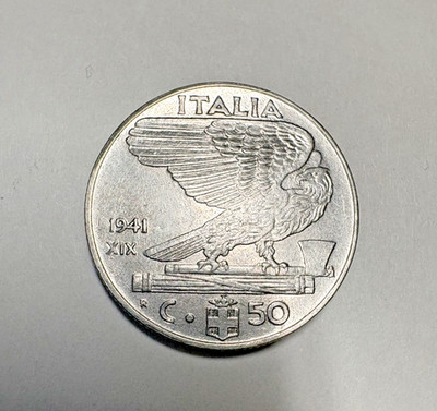 Italy 50 Centesimi Magnetic Coin 1941  Victorio Emanuele III Eagle  KM #76b