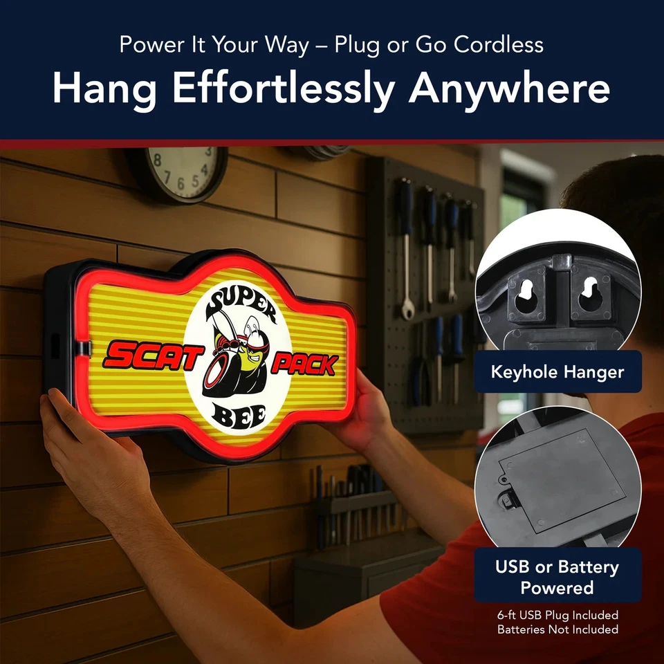 道奇 Super Bee LED 霓虹灯标志复古灵感车库人洞穴墙壁装饰 — 第 3/4 张图片