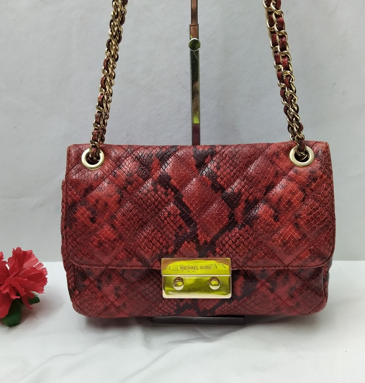 Michael Kors Red Leather Quilted Python Embossed … - image 4