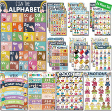 24 Boho American Sign Language Posters for Kids, Babies & Toddlers, ABC ASL Flas