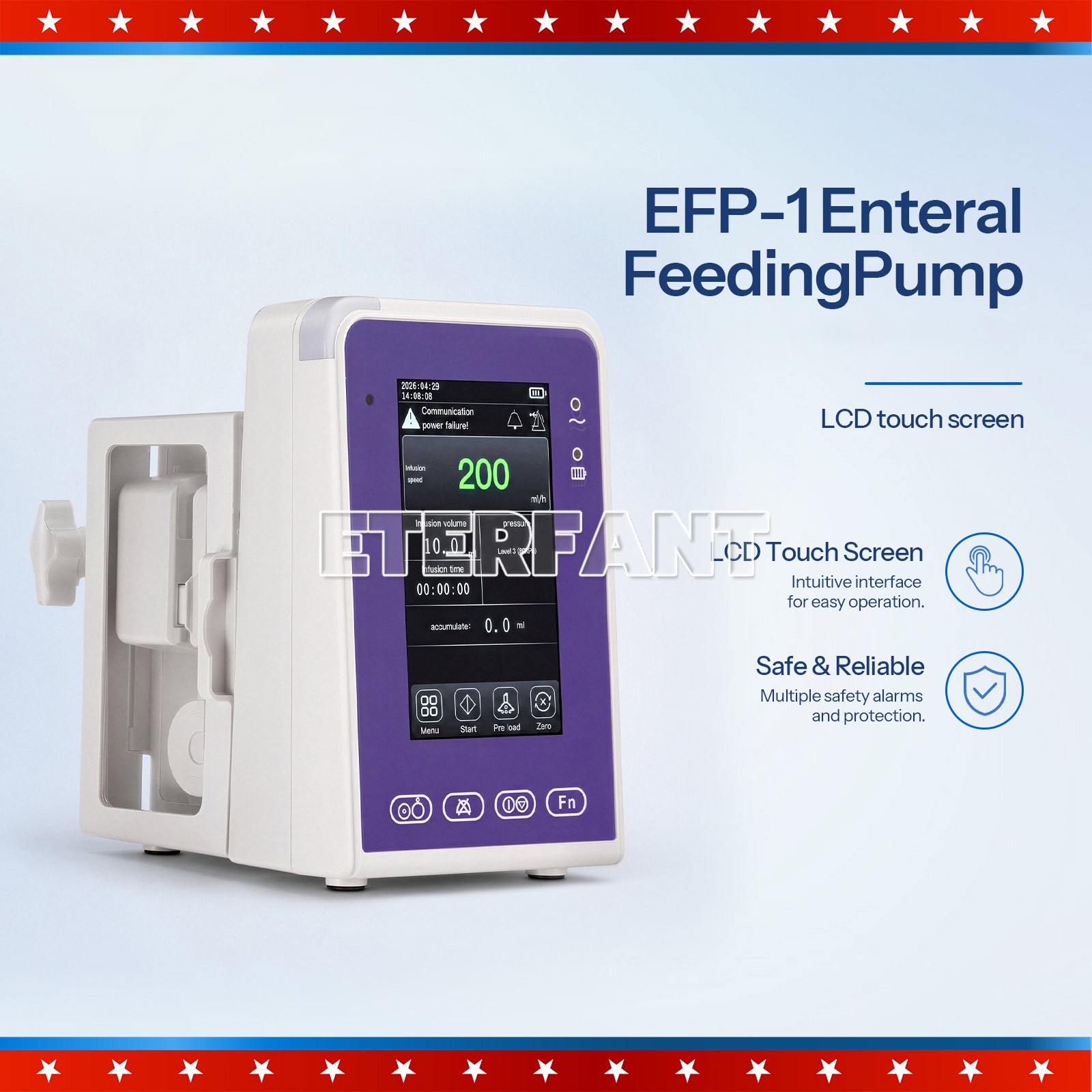 Portable 6 Modes LCD Touchscreen Enteral Feeding Pump with Adjustable Pole Clamp