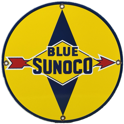 #ad #ad VINTAGE SUNOCO GASOLINE PORCELAIN SIGN DEALERSHIP GAS STATION MOTOR OIL BLUE $114.50