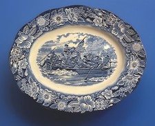 Vintage LIBERTY BLUE Washington Crossing the Delaware Staffordshire 14" Platter