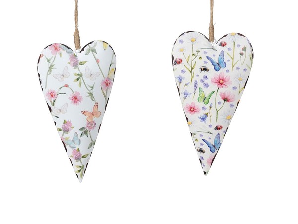 2Er Set DekohäNger Herzen Blumenwiese D. 17Cm Aus Metall Formano F25-image