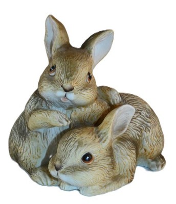 Vintage Homco #1455 Brown Bunny Figurine Ceramic 3.5'' x 4'' Easter, Farm Animals 