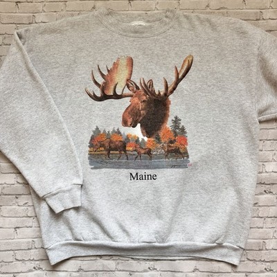 Vintage 1992 Maine Moose Autumn Trees Nature Crewneck Sweatshirt