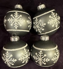 Christmas Silver Glittery White Snowflake Ball Round Glass Ornaments Set Of 4