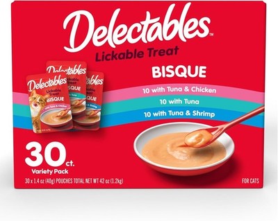 Delectables Lickable Treat Bisque Wet Cat Treat Variety Pack, Food Topper, Hydra