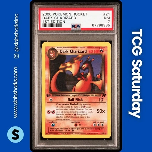 2000 POKEMON TEAM ROCKET FIRST EDITION #21/82 DARK CHARIZARD PSA 7