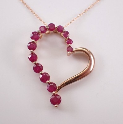 Rubin Herz Anhänger Halskette - Rosegold Edelstein Halsreif Kette