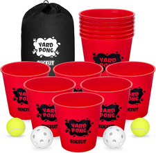 Yard Pong Outdoor Games, Giant Yard Games Set with 12 Buckets and Balls for Adul