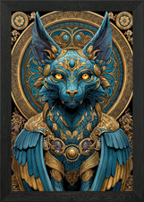 Egyptian Cat Deity Framed Wall Art Poster Canvas Print Picture
