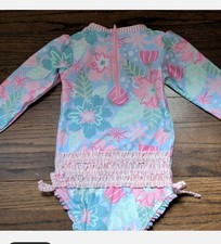 RuffleButts Baby Girl One Piece Rash Guard Swimsuit 3T EUC