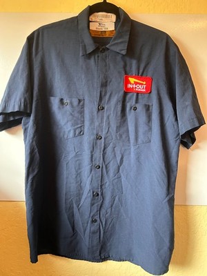 In-N-Out Burger Employee Uniform Shirt Mens Large Navy Short Sleeve Buttons RARE