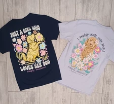Simply Southern T-Shirts Lot Of 2 Size Small Short Sleeve Dog Love Doodle Flower