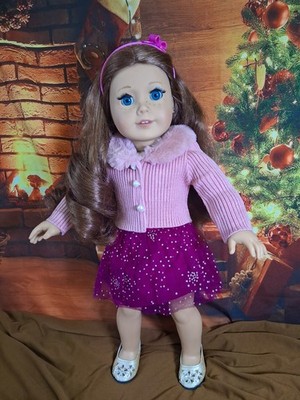 American Girl Doll Saige Rosey Ribbed Cardigan Tulle Skirt Pierced Ears Refurbed