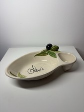 Hand Painted Ceramic Olive Dish & Pit Bowl | Olive Serving Tray Tapas Antipasti