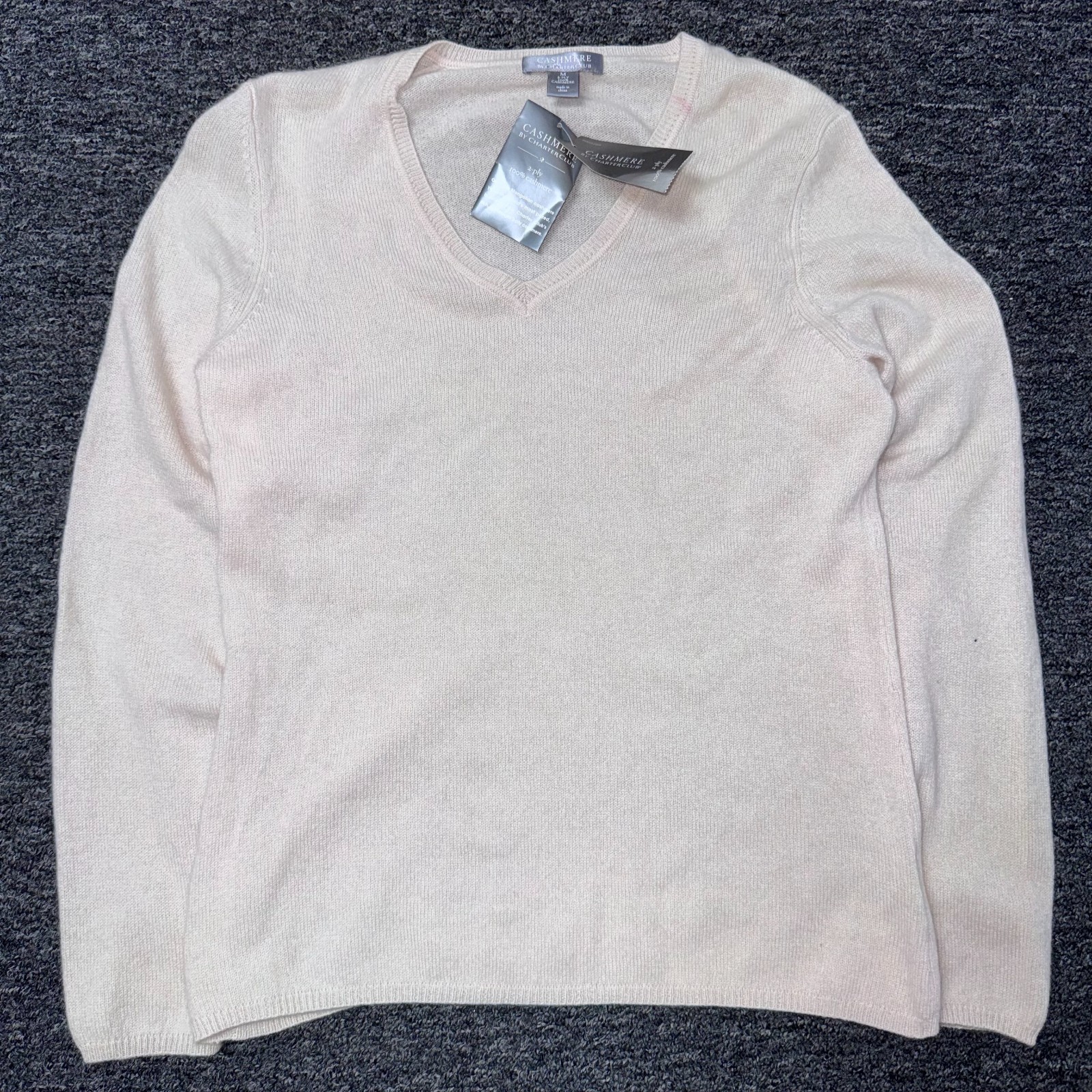 NWT Cashmere by Charter Club Knit Woven 2 Ply Sweater Womens - Sz M Cream Ivory