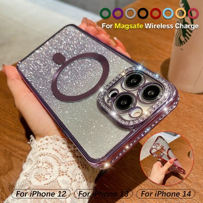 Bling Glitter Girly Magsafe Case for iPhone 15 14 13 12 11 Pro Max Rubber Cover