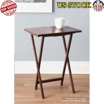 Indoor Folding TV Tray Table Rubberwood Space Saving Multipurpose Walnut Finish