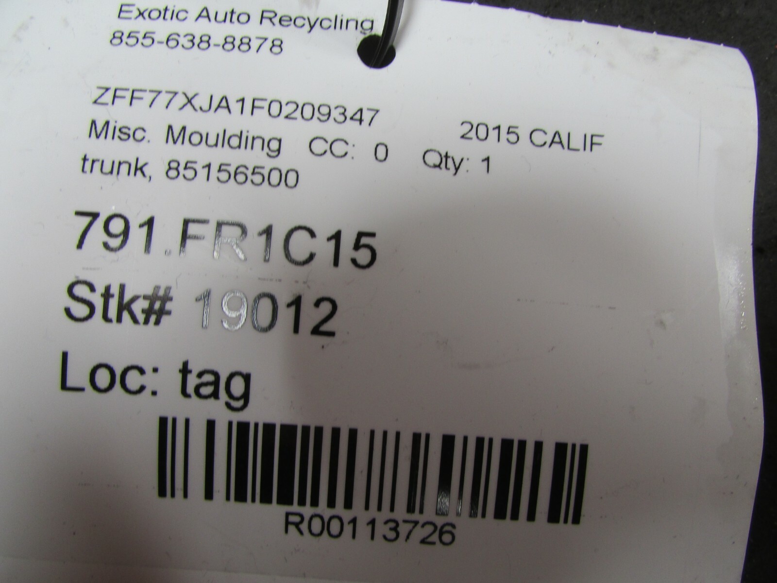 Ferrari California T, Trunk Rubber Weather Strip Molding, Used, P/N 85156500
